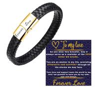 HALUKAKAH Regalo per Compleanno Natale: Bracciale in Pelle di Titanio Placcato Oro 24k 21,5cm. Forever Love Inciso,con Bellissimo Biglietto di Auguri e Confezione Regalo,per Marito Papà Fidanzato