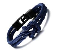 HALUKAKAH ● Sail ● Men's Nylon Rope Cord Bracelet Infinity Loop Dark Blue Handmade Gun Black Clasp 8.26"/21cm with Free Giftbox