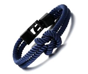HALUKAKAH ● Sail ● Men's Nylon Rope Cord Bracelet Infinity Loop Dark Blue Handmade Gun Black Clasp 8.26"/21cm with Free Giftbox