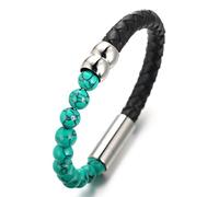 HALUKAKAH ● Saluto Il Terra ● Bracciale Uomo in Vera Pelle Cuoio con Perline Turchese Verde, Intelligente Chiusura Magnetica, 8.46"(21.5cm) con Pacco Regalo Gratuita