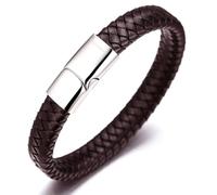 HALUKAKAH ● Solo ● Bracciale Uomo in Vera Pelle Cuoio Marrone con Chiusura Magnetica in Titanio Acciaio 21.5cm con Pacco Regalo Gratuita