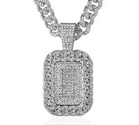HALUKAKAH ● Tag Diamante Pieno ● Catena Oro per Uomo Finitura Oro Bianco Platino Iced Out Collana Ciondolo,Pieno Cz Lab Diamanti Set Griffe,14mm Catena a Maglia Cubana 45cm,Confezione Regalo Gratuita