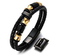 HALUKAKAH Uomini Bracciale in Vera Pelle con Perline in Titanio Oro&Nero Chiusura Magnetica Nightwatch Nero Taglia Regolabile 21.5-23cm con Confezione Regalo Gratuita (Nero Oro 21.5-23cm)