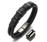 HALUKAKAH Uomini Bracciale in Vera Pelle Titanio Nero Chiusura Magnetica Assolo Argento/Onore Oro/Nightwatch Nero Taglia Regolabile 21.5-23cm con Confezione Regalo Gratuita (Nero 21,5-23cm)