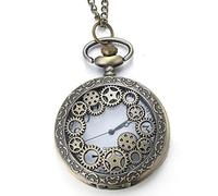 HALUKAKAH Uomini Orologio da Tasca con Catena Quarzo Bronzo Vintage Motivo Ruota Dentata Scala Numeri Romani, con 2 catene Set Catena Tascabile+Collana, Confezione Regalo GRATUITA
