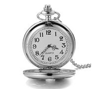 HALUKAKAH Uomini Orologio da Tasca con Catena Quarzo Placcato Oro Bianco Platino Vintage Scala Numeri Romani Superficie Liscia, con 2 catene Set Catena Tascabile+Collana, Confezione Regalo GRATUITA