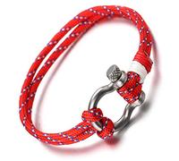 HALUKAKAH ● Vela ● Bracciale Uomo Corda in Nylon Multistrato Rosso Fatto a Mano Chiusura a Vite Argento 8.26"(21cm) con Pacco Regalo Gratuita