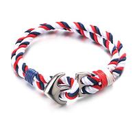 HALUKAKAH ● Vela ● Uomini Bracciale in Corda di Nylon Multicolore Rosso Bianco e Blu Fatto a Mano Chiusura con Ancora in Argento 8.26"(21CM),con Confezione Regalo Gratuita