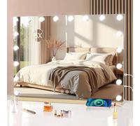 Halumao Specchio cosmetico con luci, 80 x 60 cm, grande specchio per il trucco con luci LED, Smart Touch, luce a 3 colori dimmerabile, funzione memoria, porta di ricarica USB oro