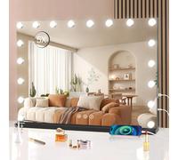 halumao Specchio da trucco con luci, grande specchio da trucco da 80 x 60 cm con luci LED, luce dimmerabile a 3 colori touch smart, funzione memoria, porta di ricarica USB