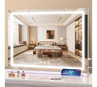 halumao Specchio Vanity con luci, 80 x 60 cm, grande specchio da trucco con luci LED, Smart Touch dimmerabile, luce a 3 colori, funzione memoria, porta di ricarica USB