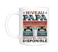 HALUMI Tazza a livello papà sbloccato annuncio gravidanza futuro papà umorismo geek regalo bambino bicolore ceramica 330 ml 440 ml
