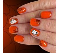 Halween Fussed Nails Set 24 Scintillanti Con Design Pressa Addominali Color Zucca Unghie Per Donne Color Zucca