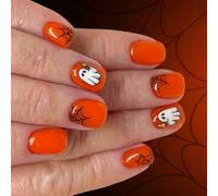 Halween Fussed Nails Set 24 Scintillanti Con Design Pressa Addominali Color Zucca Unghie Per Donne Color Zucca