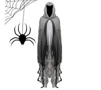 Halween Ghost Cloak - Ghostly Witch Wrap, traspirato con cappuccio Phantom Drape | Women Spooky Masquerade Abbigliamento, Abbigliamento per il gioco di ruolo infestato, Capo congressuale in costume, M
