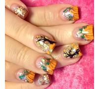 Halween Press On Nails Short Autunno Foglia Zucca Design Lightweded Abs False Nails Per Women Party Wear Daily Pumpkin Leaf Premere Unghie Halloween