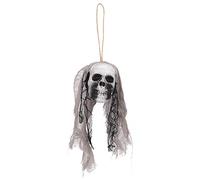 Halween Skeleton Skull Impiccamento Pendant Horror Props Decoration Creepy Lifele Schiam Skull con garza a rete per casa Haunted House Bar bar KTV Shopping Mall Garden 2pcs Set (Grey)
