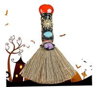 Halween Witch Broom, Crystal Witch Wiccan Altar scopa, scopa con agata rossa a forma di cuore, arredamento di Halloween per il fengshui purificante di guarigione, broomstick