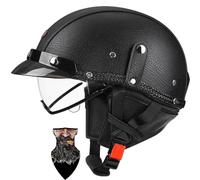 HALYING Casco Moto retrò Vintage, Casco Scodella Semi Integrale con Visiera, Casco Aperto Jet in ABS, Certificato ECE, per Motocicletta, Scooter e Bici Elettrica per Uomo e Donna