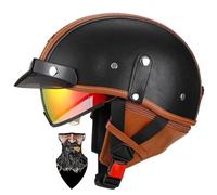 HALYING Casco Moto retrò Vintage, Casco Scodella Semi Integrale con Visiera, Casco Aperto Jet in ABS, Certificato ECE, per Motocicletta, Scooter e Bici Elettrica per Uomo e Donna