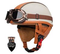 HALYING Casco Moto Vintage Semi-Aperto in ABS con Collare Rimovibile - Casco Scodella Leggero per Scooter/Cruiser, Fodera in Traspirante, EPS Antishock, Fibbia Rapida Unisex 55-64cm