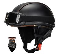 HALYING Casco Moto Vintage Semi-Aperto in ABS con Collare Rimovibile - Casco Scodella Leggero per Scooter/Cruiser, Fodera in Traspirante, EPS Antishock, Fibbia Rapida Unisex 55-64cm