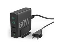 Caricatore Veloce 4 Porte, 2 X USB-C PD/QC, 2 X USB-A, 60 W, Nero
