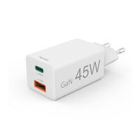 Hama 45 W Caricabatterie USB C rapido a 2 porte - Tecnologia GaN, certificato Power Delivery & Qualcomm® Quick Charge™ 3.0, piccolo e compatto - bianco