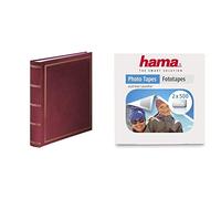 Hama Album Fotografico, finta pelle in Poliuretano, Rosso, 34 x 35 cm & 007103 Nastro adesivo per foto, Trasparente, 1000 pezzi (2 Confezioni da 500 Pezzi)