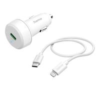 Hama Caricabatteria da auto da 20 W (USB C - Lightning, Power Delivery, 1 m, per Apple iPhone, presa accendisigari, auto), colore bianco
