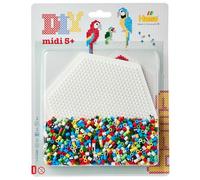 Hama - Blister Perle da Stirare Pappagallo - 1100 Perline Midi 5 mm - Piastra Esagonale, Modelli e Carta - Tempo Libero Creativo per Bambini dai 5 Anni
