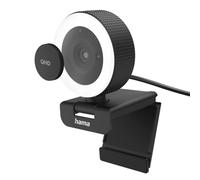 Hama C-850 Pro Webcam PC - Qualità Video QHD 2K 1440p, Microfono Incorporato, Coperchio Lente, Filettatura 1/4, Auto Focus, USB C, Adatto per Chiamate Video e Streaming, Nero