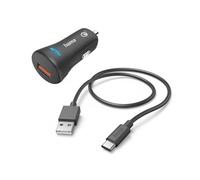 Hama Caricabatterie rapido da auto 19,5 W (caricatore rapido accendisigari USB con cavo di ricarica USB-A a USB-C 1,5 m, Qualcomm Quick Charge 3.0, 19,5 W) Nero