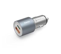 Hama Caricabatterie rapido da auto USB-C 38 W (caricatore accendisigari a 2 porte: 1 x USB-C PD, 1 x USB-A QC, ricarica rapida, 38 W, metallo) Grigio