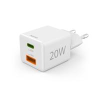 HAMA - Caricatore da rete Fast Charger, 1x USB-C, 1x USB-A, Power Delivery, 20 W, bianco