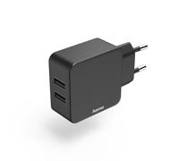 Hama Caricatore doppio USB-A 12W - Blocco di alimentazione universale con 2 porte 2,4A per ricarica simultanea di smartphone, tablet e dispositivi USB, compatto e pratico - nero