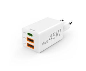 Hama Caricatore rapido, GaN, 1x USB-C, 2x USB-A, mini caricatore, PD, 45 W bianco