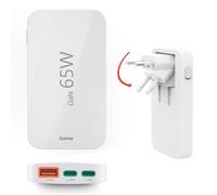 Hama Caricatore USB C (caricatore rapido 65 Watt, spina di ricarica per presa 2 x USB-C, 1 x USB-A, per cellulare, laptop, tablet, supporta Power Delivery, caricatore USB multiplo con tecnologia GaN),