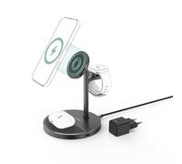 Hama | Caricatore wireless Qi2 3 in 1 magnetico 15 W | Base di ricarica wireless Qi2 3 in 1 con ricarica magnetica da 15 W per cellulare, Apple Watch e auricolari. Nero.