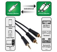 Hama Cavo AUX 5m Adattatore Audio 3,5mm Jack su 2x RCA Cinch Nero