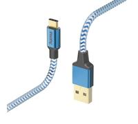 Hama Cavo di ricarica in nylon riflettente da USB A a USB-C, 1,5 m, blu