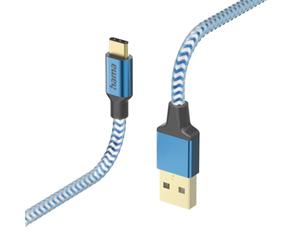 Hama Cavo di ricarica in nylon riflettente da USB A a USB-C, 1,5 m, blu