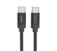 Hama "Cavo di ricarica in tessuto, USB-C - USB-C, 100 W, 3 m, Nylon, nero