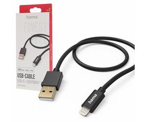 Hama Cavo Fabric USB 2.0 A, connettore di ricarica Lightning (480 Mbit/s, nylon, 2,4 A, 1,5 m) nero
