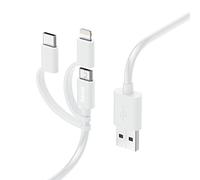 Hama Cavo Lightning Multi USB (cavo di ricarica multi, 3 in 1, USB-A/micro-USB/USB-C, Lightning, 1 m, certificato MFI, cavo USB universale iPhones iPads iPods Samsung Galaxy, Huawei, Xiaomi) Bianco