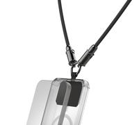 Hama Cavo USB-C e cordino da collo 1,2 m per telefono cellulare, soluzione 2 in 1, cavo di ricarica e trasferimento rapido, con porta chiavi a moschettone in metallo, 60 W, nero