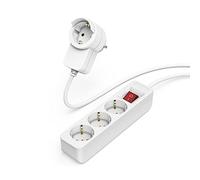 Hama Ciabatta elettrica a 3 prese con presa integrata nella spina (presa multipla con interruttore, spina di protezione per PC, TV, ecc, prese con protezione da contatto, 1,4 m) bianco