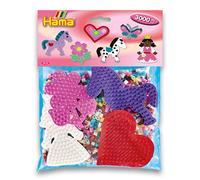 HAMA - Confezione da 4 piastre (cuore, principessa, pony, fiore) e 3000 perline da stirare MIDI - Hobby creativi multicolor