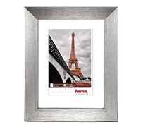 Hama Cornice portafoto in plastica Parigi (Cornice da 13 cm x 18 cm, Bordi 20 mm x 15 mm, per Foto di Dimensioni 9 cm x 13 cm, Vetro Riflettente, polistirene (PS), con Gancio e Piede) Argento