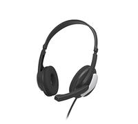 Hama Cuffie con microfono (cuffie cablate, jack da 3,5 mm, Aux, Stereo Headphones con cavo, cuffie On-Ear PC con braccio microfono e fascia per il collo, cavo audio da 2 m, colore: nero/argento